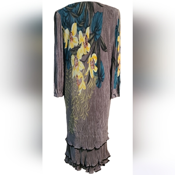 Vintage Euro Virginie Paris France Accordian Micro Pleats Floral Dress NWT - Picture 2 of 15